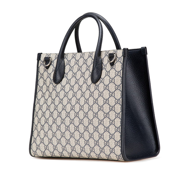 グッチ GGスプリーム トートバッグ ショルダーバッグ 2WAY 659983 ベージュ ブラック PVC レザー レディース GUCCI 【中古】