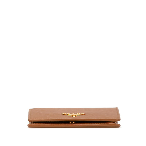 プラダ ロゴ金具 二つ折り財布 1MV204 ブラウン レザー レディース PRADA 【中古】