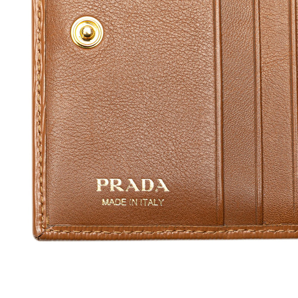 プラダ ロゴ金具 二つ折り財布 1MV204 ブラウン レザー レディース PRADA 【中古】