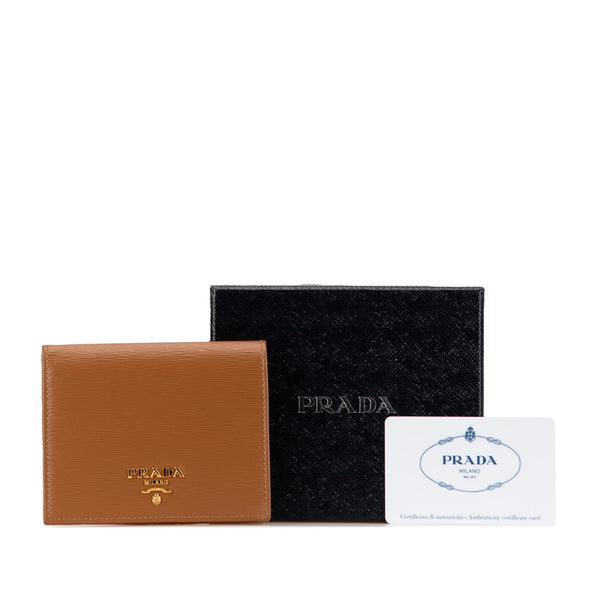 プラダ ロゴ金具 二つ折り財布 1MV204 ブラウン レザー レディース PRADA 【中古】