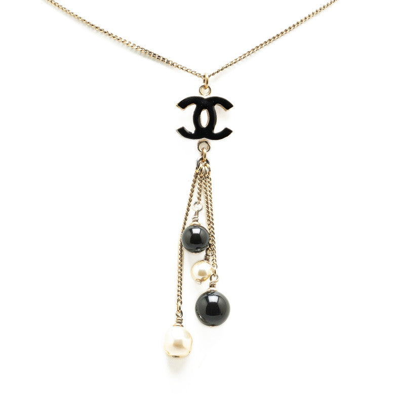 シャネル ココマーク スイング ネックレス メッキ フェイクパール レディース CHANEL 【中古】