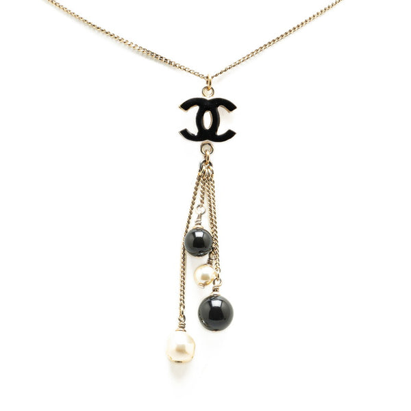 シャネル ココマーク スイング ネックレス メッキ フェイクパール レディース CHANEL 【中古】