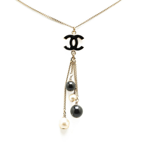 シャネル ココマーク スイング ネックレス メッキ フェイクパール レディース CHANEL 【中古】