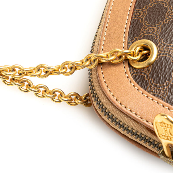 セリーヌ マカダム チェーン ミニ ショルダーバッグ ブラウン PVC レザー レディース CELINE 【中古】