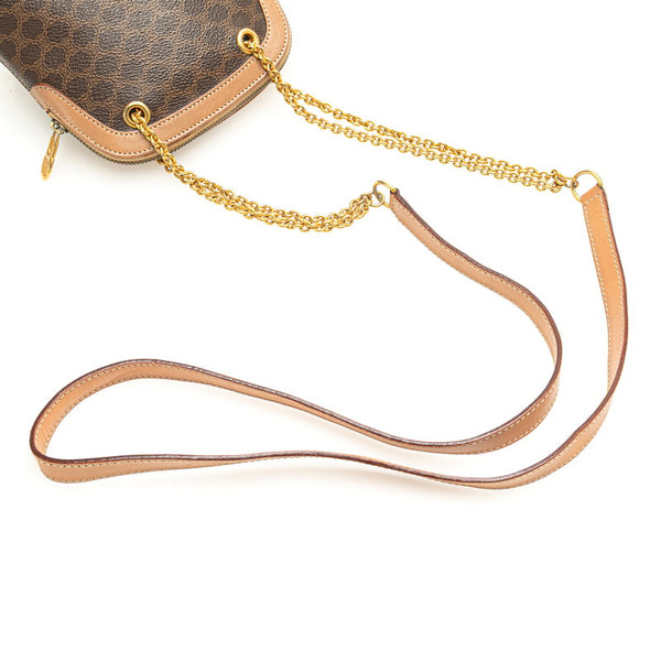 セリーヌ マカダム チェーン ミニ ショルダーバッグ ブラウン PVC レザー レディース CELINE 【中古】