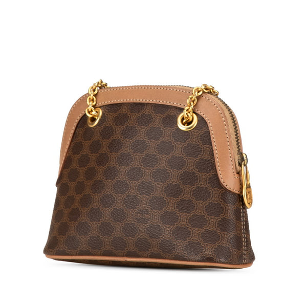 セリーヌ マカダム チェーン ミニ ショルダーバッグ ブラウン PVC レザー レディース CELINE 【中古】