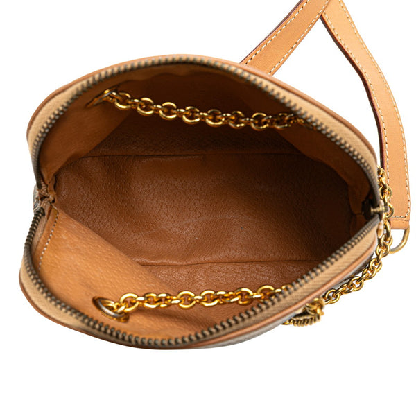 セリーヌ マカダム チェーン ミニ ショルダーバッグ ブラウン PVC レザー レディース CELINE 【中古】