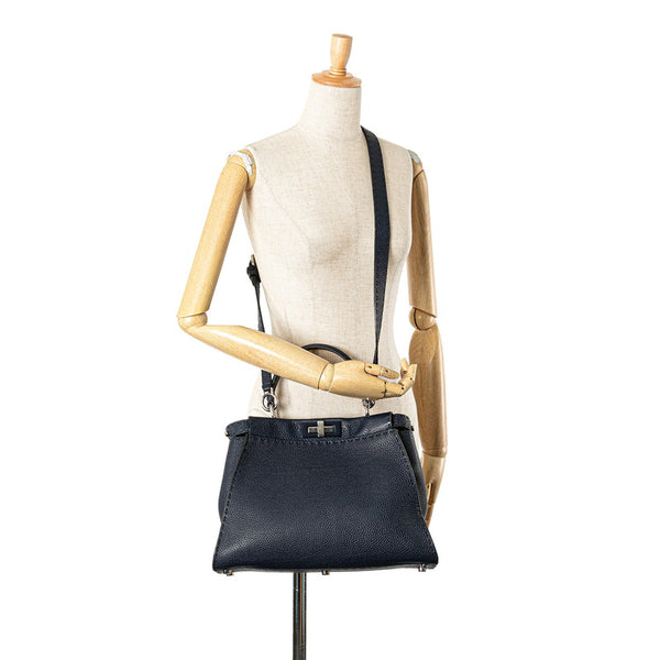 フェンディ セレリア ピーカブー ミディアム ハンドバッグ ショルダーバッグ 2WAY 8BN290 ネイビー レザー レディース FENDI 【中古】