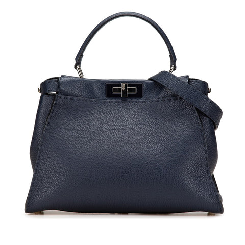 フェンディ セレリア ピーカブー ミディアム ハンドバッグ ショルダーバッグ 2WAY 8BN290 ネイビー レザー レディース FENDI 【中古】
