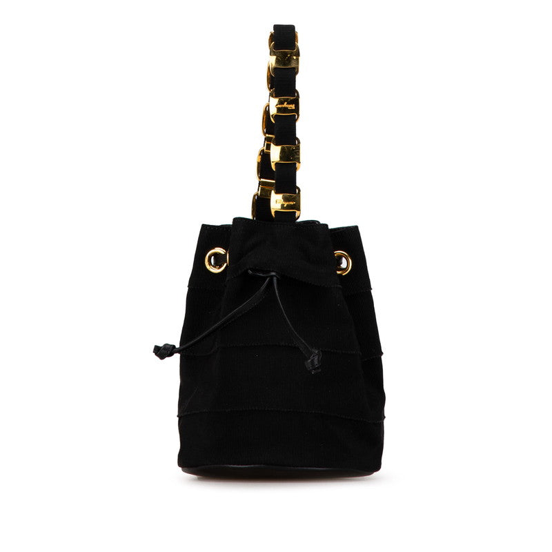 サルヴァトーレフェラガモ ヴァラ金具 ミニハンドバッグ ポーチ AU-21 5669 ブラック ゴールド ナイロン レザー レディース Salvatore Ferragamo 【中古】