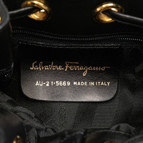 サルヴァトーレフェラガモ ヴァラ金具 ミニハンドバッグ ポーチ AU-21 5669 ブラック ゴールド ナイロン レザー レディース Salvatore Ferragamo 【中古】