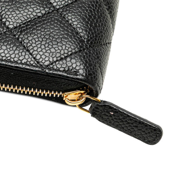 シャネル マトラッセ ココマーク ラウンドファスナー 長財布 ブラック キャビアスキン レディース CHANEL 【中古】