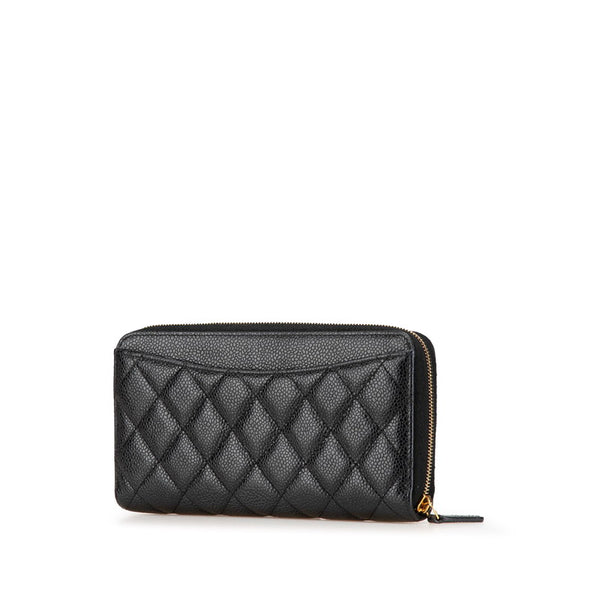シャネル マトラッセ ココマーク ラウンドファスナー 長財布 ブラック キャビアスキン レディース CHANEL 【中古】