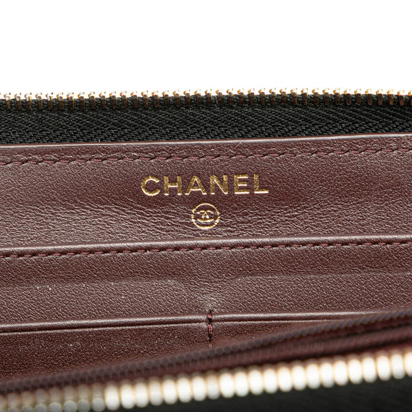 シャネル マトラッセ ココマーク ラウンドファスナー 長財布 ブラック キャビアスキン レディース CHANEL 【中古】