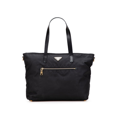 プラダ 三角ロゴプレート トートバッグ ブラック ナイロン レザー レディース PRADA 【中古】