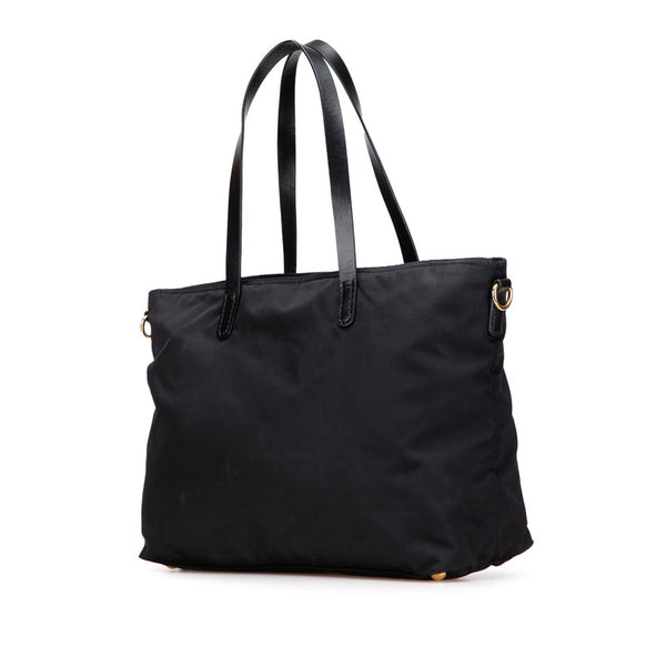 プラダ 三角ロゴプレート トートバッグ ブラック ナイロン レザー レディース PRADA 【中古】