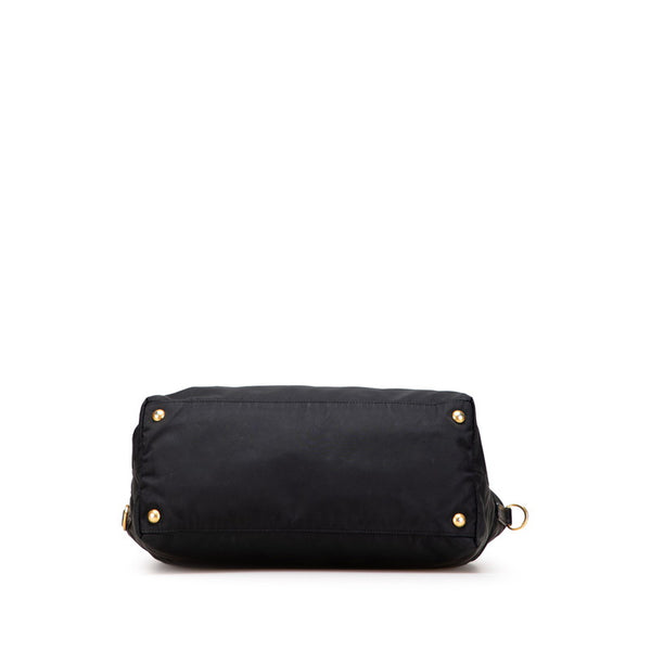 プラダ 三角ロゴプレート トートバッグ ブラック ナイロン レザー レディース PRADA 【中古】