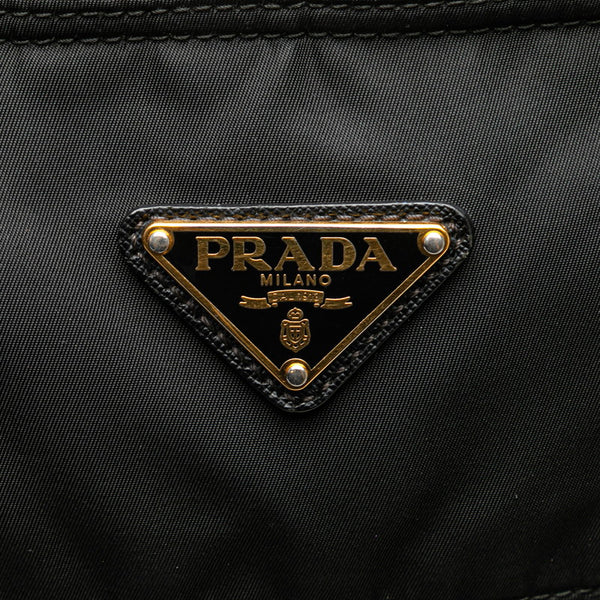 プラダ 三角ロゴプレート トートバッグ ブラック ナイロン レザー レディース PRADA 【中古】