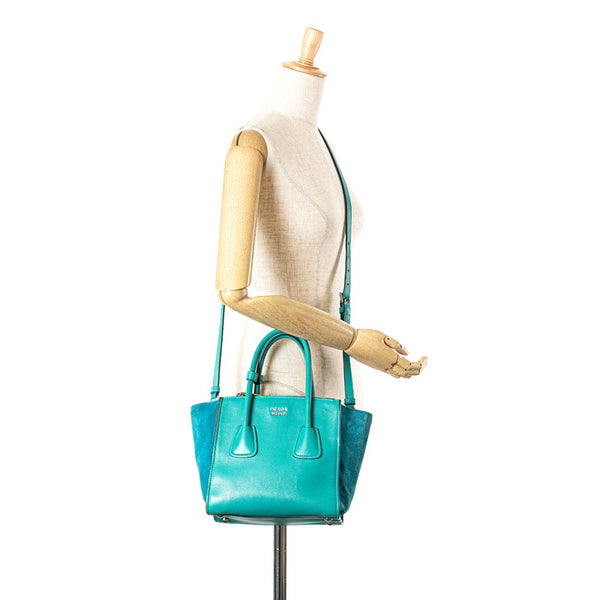 プラダ ハンドバッグ ショルダーバック 2WAY ターコイズブルー レザー スウェード レディース PRADA 【中古】