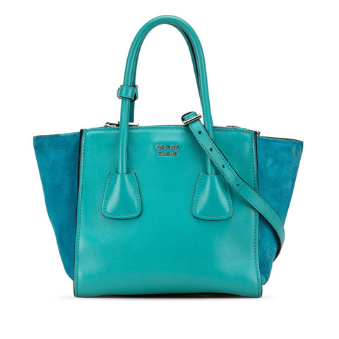プラダ ハンドバッグ ショルダーバック 2WAY ターコイズブルー レザー スウェード レディース PRADA 【中古】