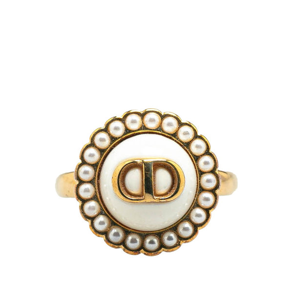 ディオール CDロゴ パール リング 指輪 ゴールド ホワイト メッキ レディース Dior 【中古】