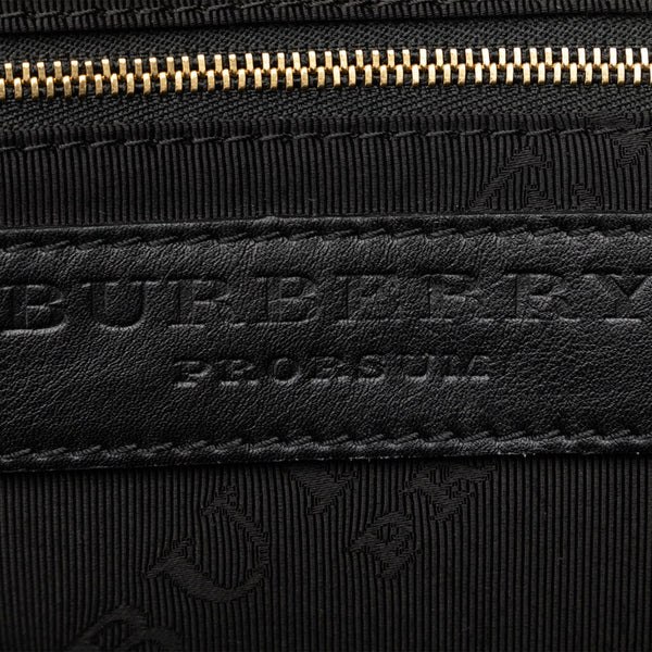 バーバリー チェック リボン ロゴプレート トートバッグ ブラック ブラウン コットン レザー レディース BURBERRY 【中古】