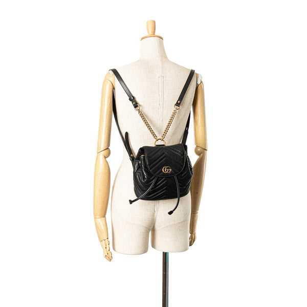 グッチ GGマーモント リュック バックパック 528129 ブラック レザー レディース GUCCI 【中古】