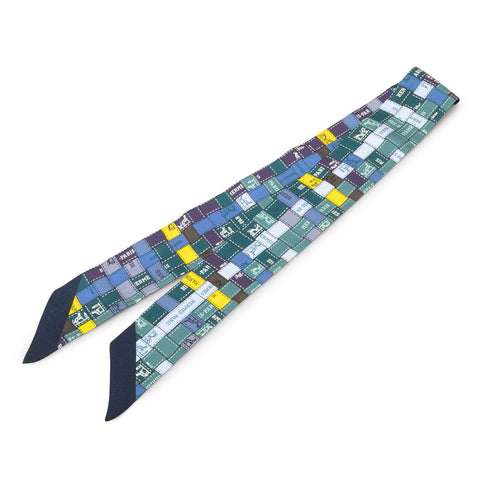 エルメス ツイリー ボルデュック スカーフ ネイビー イエロー マルチカラー シルク レディース HERMES 【中古】