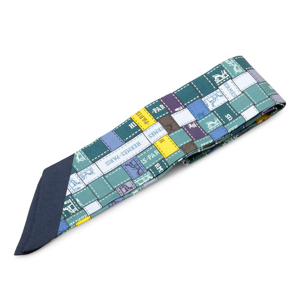 エルメス ツイリー ボルデュック スカーフ ネイビー イエロー マルチカラー シルク レディース HERMES 【中古】