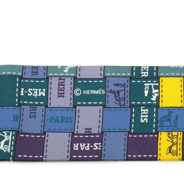 エルメス ツイリー ボルデュック スカーフ ネイビー イエロー マルチカラー シルク レディース HERMES 【中古】