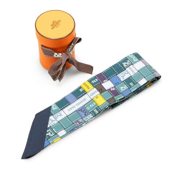 エルメス ツイリー ボルデュック スカーフ ネイビー イエロー マルチカラー シルク レディース HERMES 【中古】