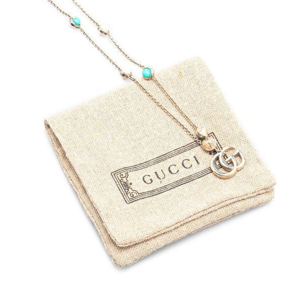 グッチ ダブルG マザーオブパール ネックレス 527399 シルバー ブルー SV925 シルバー レディース GUCCI 【中古】