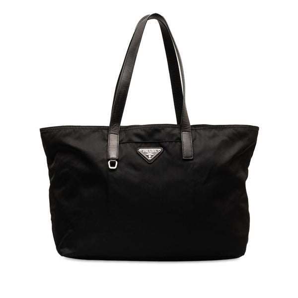 プラダ 三角ロゴプレート ハンドバッグ ブラック ナイロン レザー レディース PRADA 【中古】
