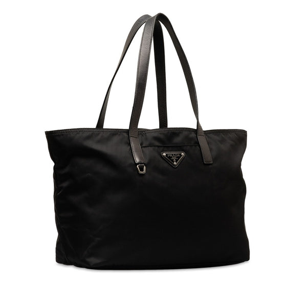 プラダ 三角ロゴプレート ハンドバッグ ブラック ナイロン レザー レディース PRADA 【中古】