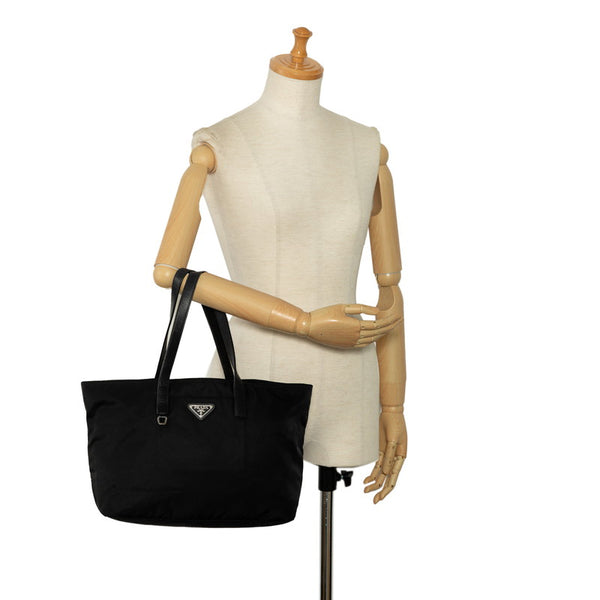 プラダ 三角ロゴプレート ハンドバッグ ブラック ナイロン レザー レディース PRADA 【中古】