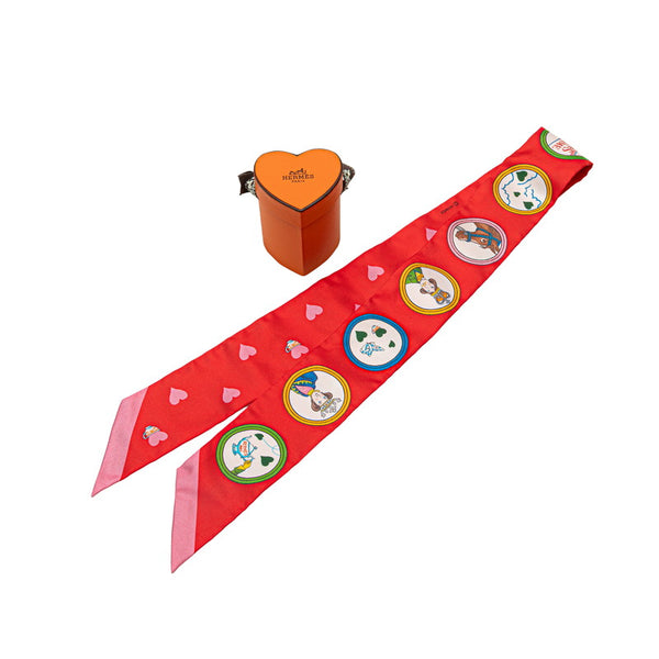 エルメス ツイリー TEA TIME ティータイム スカーフ レッド ピンク マルチカラー シルク レディース HERMES 【中古】