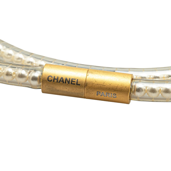 シャネル チューブ ネックレス ホワイト ゴールド フェイクパール メッキ レディース CHANEL 【中古】