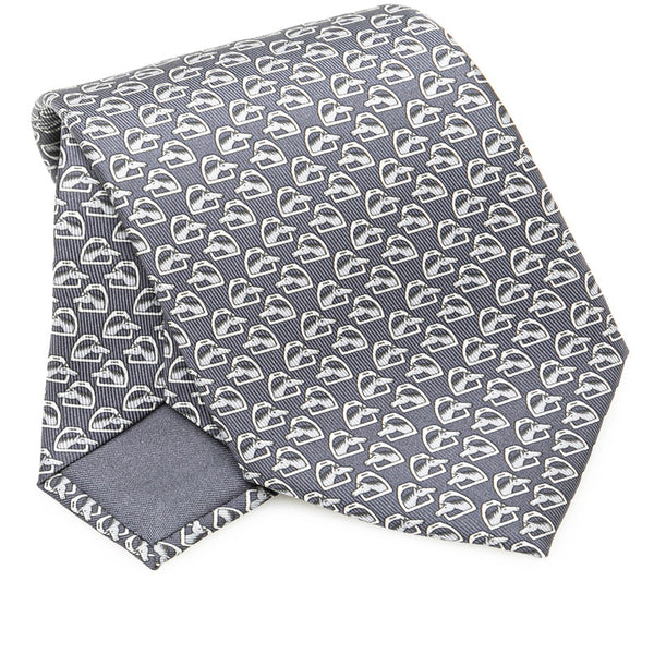 エルメス エトリエ ホーストーク 馬 ネクタイ グレー シルク レディース HERMES 【中古】