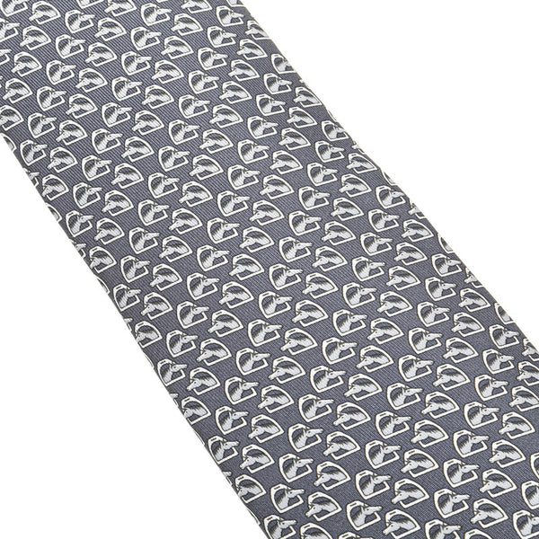 エルメス エトリエ ホーストーク 馬 ネクタイ グレー シルク レディース HERMES 【中古】