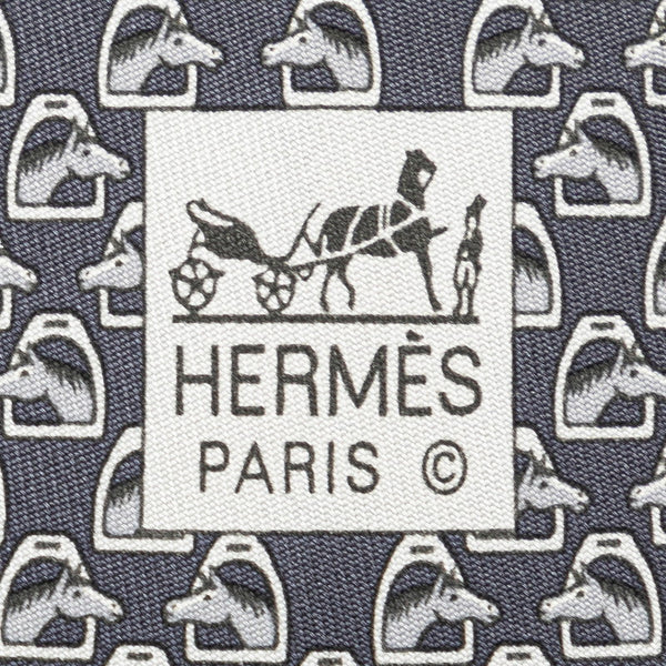 エルメス エトリエ ホーストーク 馬 ネクタイ グレー シルク レディース HERMES 【中古】