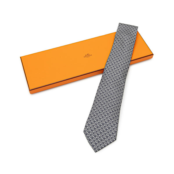 エルメス エトリエ ホーストーク 馬 ネクタイ グレー シルク レディース HERMES 【中古】