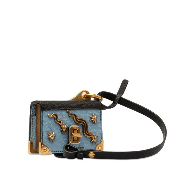プラダ スタッズ バッグチャーム ブック型 ブックモチーフ メモ帳 ライトブルー ネイビー レザー レディース PRADA 【中古】