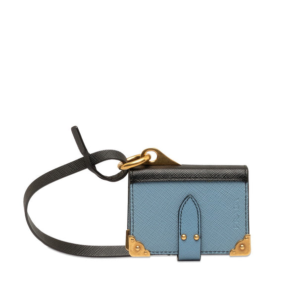 プラダ スタッズ バッグチャーム ブック型 ブックモチーフ メモ帳 ライトブルー ネイビー レザー レディース PRADA 【中古】