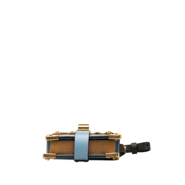 プラダ スタッズ バッグチャーム ブック型 ブックモチーフ メモ帳 ライトブルー ネイビー レザー レディース PRADA 【中古】