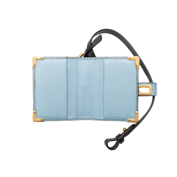 プラダ スタッズ バッグチャーム ブック型 ブックモチーフ メモ帳 ライトブルー ネイビー レザー レディース PRADA 【中古】