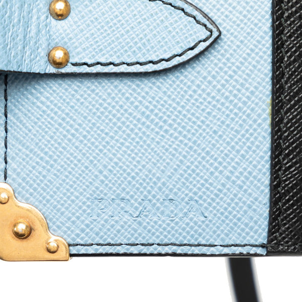 プラダ スタッズ バッグチャーム ブック型 ブックモチーフ メモ帳 ライトブルー ネイビー レザー レディース PRADA 【中古】