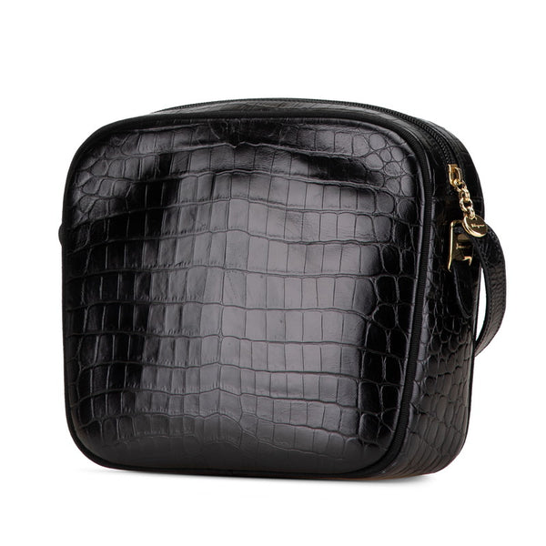 サルヴァトーレフェラガモ ヴァラ クロコ型押し ショルダーバッグ ブラック レザー レディース Salvatore Ferragamo 【中古】