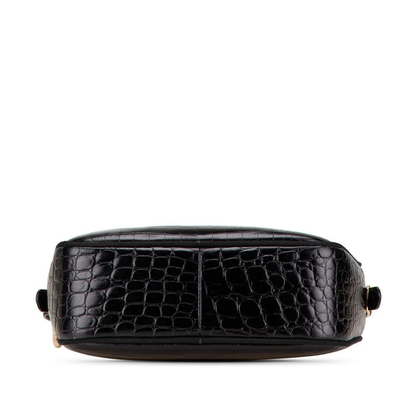 サルヴァトーレフェラガモ ヴァラ クロコ型押し ショルダーバッグ ブラック レザー レディース Salvatore Ferragamo 【中古】