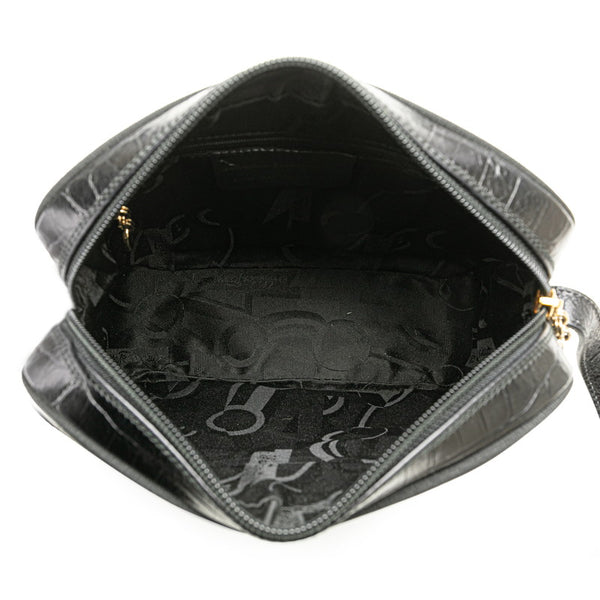 サルヴァトーレフェラガモ ヴァラ クロコ型押し ショルダーバッグ ブラック レザー レディース Salvatore Ferragamo 【中古】