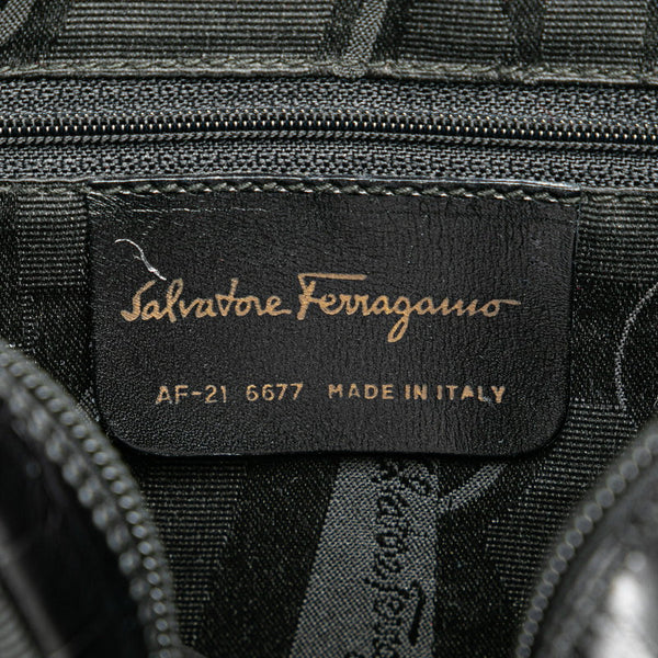 サルヴァトーレフェラガモ ヴァラ クロコ型押し ショルダーバッグ ブラック レザー レディース Salvatore Ferragamo 【中古】
